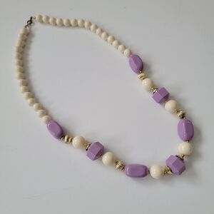Vintage 70s Chic Lavender Cream Off White Beaded Necklace Chunky Lucite Acrylic